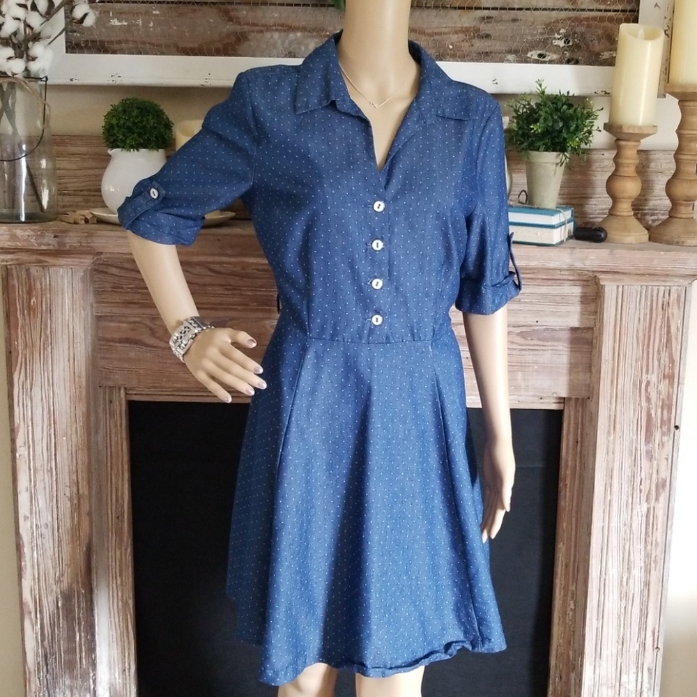 Monteau Polka Dot Chambray Dress